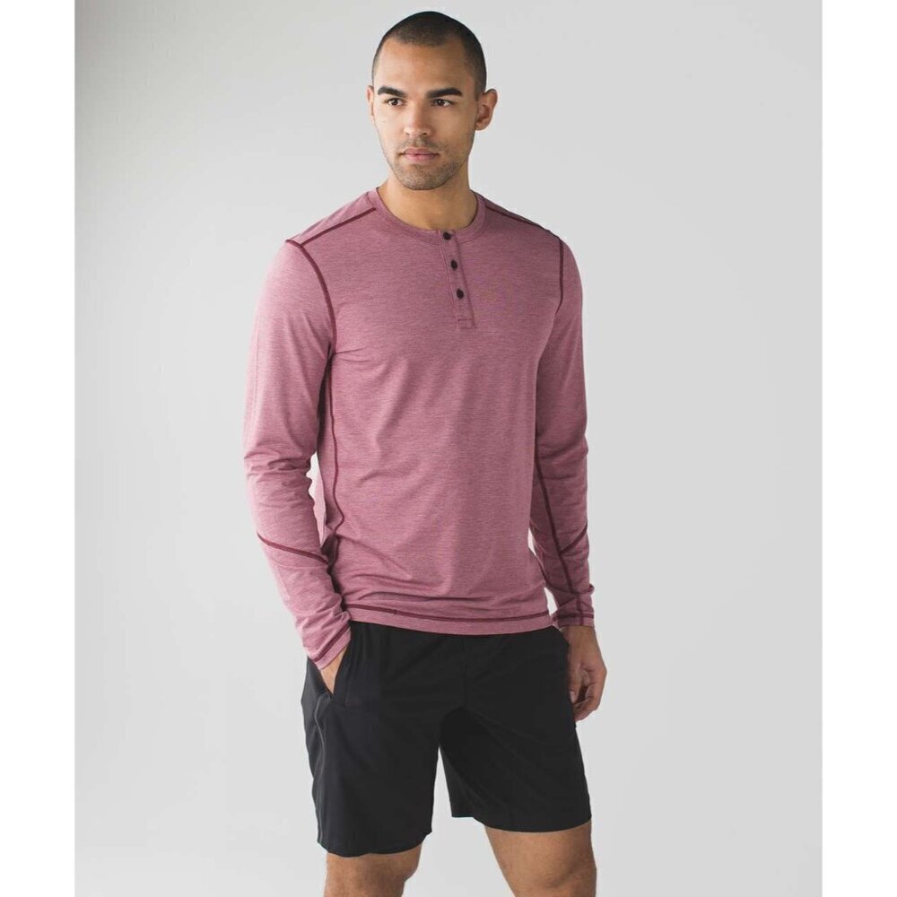 LULULEMON T.H.E. Henley Athletic Shirt Structured Pink Size Large